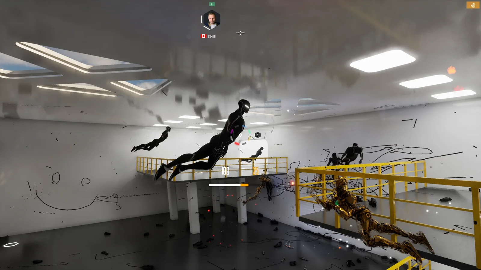 Drones fighting above the yellow walkways